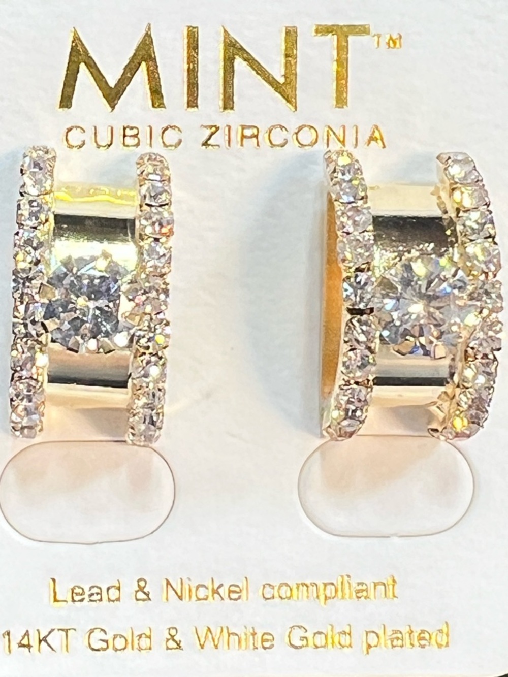 Cubic Zirconia Earrings Stud Mock Cuff Link NEW